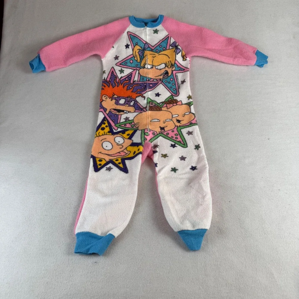 Vintage 1996 Nickelodeon Rugrats Fleece Zip Up Sleeper Pajamas Kid's Size 6 Pink